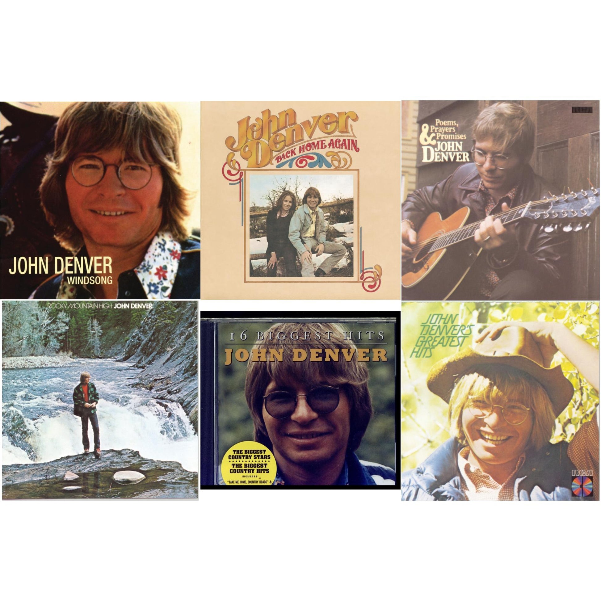 John Denver - Windsong & Back Home Again & Poems Prayers & Promises & Rocky Mountain High & 16 Biggest Hits & Greatest Hits - CD Bundle