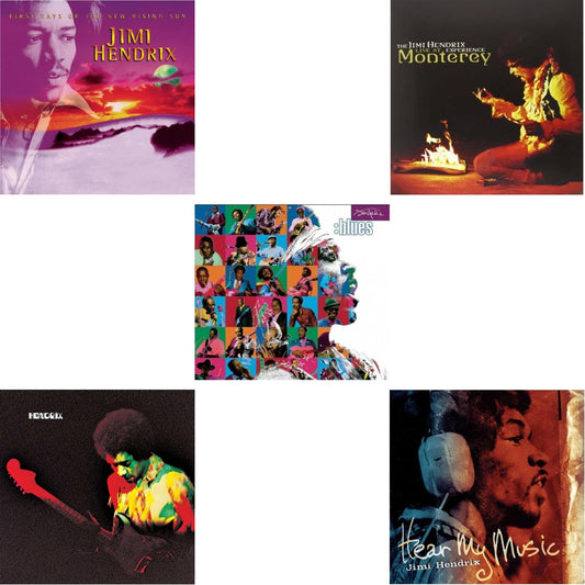 Jimi Hendrix - First Rays Of The New Rising Sun (2LP/150G) & Band Of Gypsys (180G/50Th Anniversary/Booklet/Images/Essay By John Mcdermott/Poster) & Blues (2LP/180G/Gatefold) & Live At Monterey (180G) & Hear My Music (2LP/Gatefold) (180G)