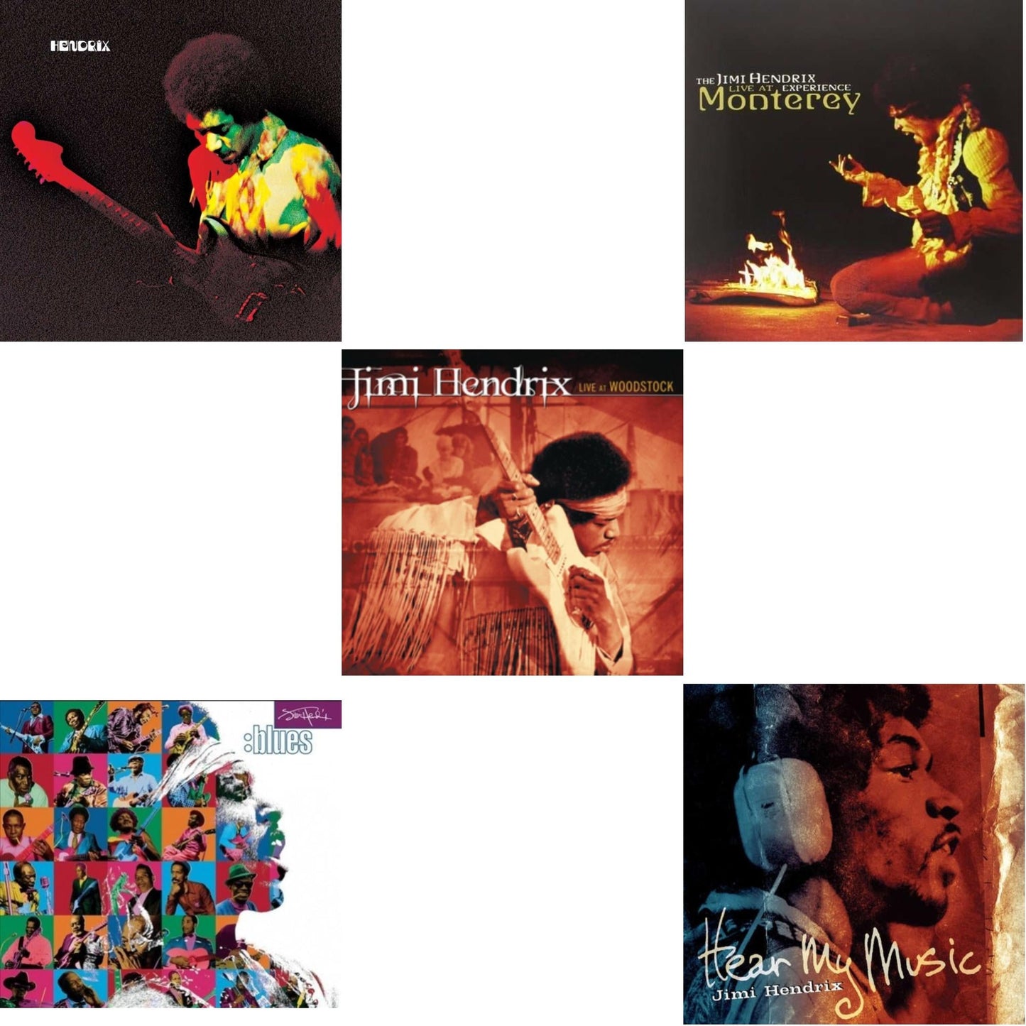 Jimi Hendrix - Band Of Gypsys (180G/50Th Anniversary/Booklet/Images/Essay By John Mcdermott/Poster) & Blues (2LP/180G/Gatefold) & Live At Woodstock & Live At Monterey (180G) & Hear My Music (2LP/Gatefold) (180G)