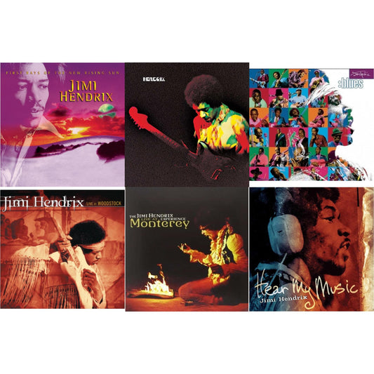 Jimi Hendrix - First Rays Of The New Rising Sun (2LP/150G) & Band Of Gypsys (180G/50Th Anniversary/Booklet/Images/Essay By John Mcdermott/Poster) & Blues (2LP/180G/Gatefold) & Live At Woodstock & Live At Monterey (180G) & Hear My Music (2LP/Gatefold)