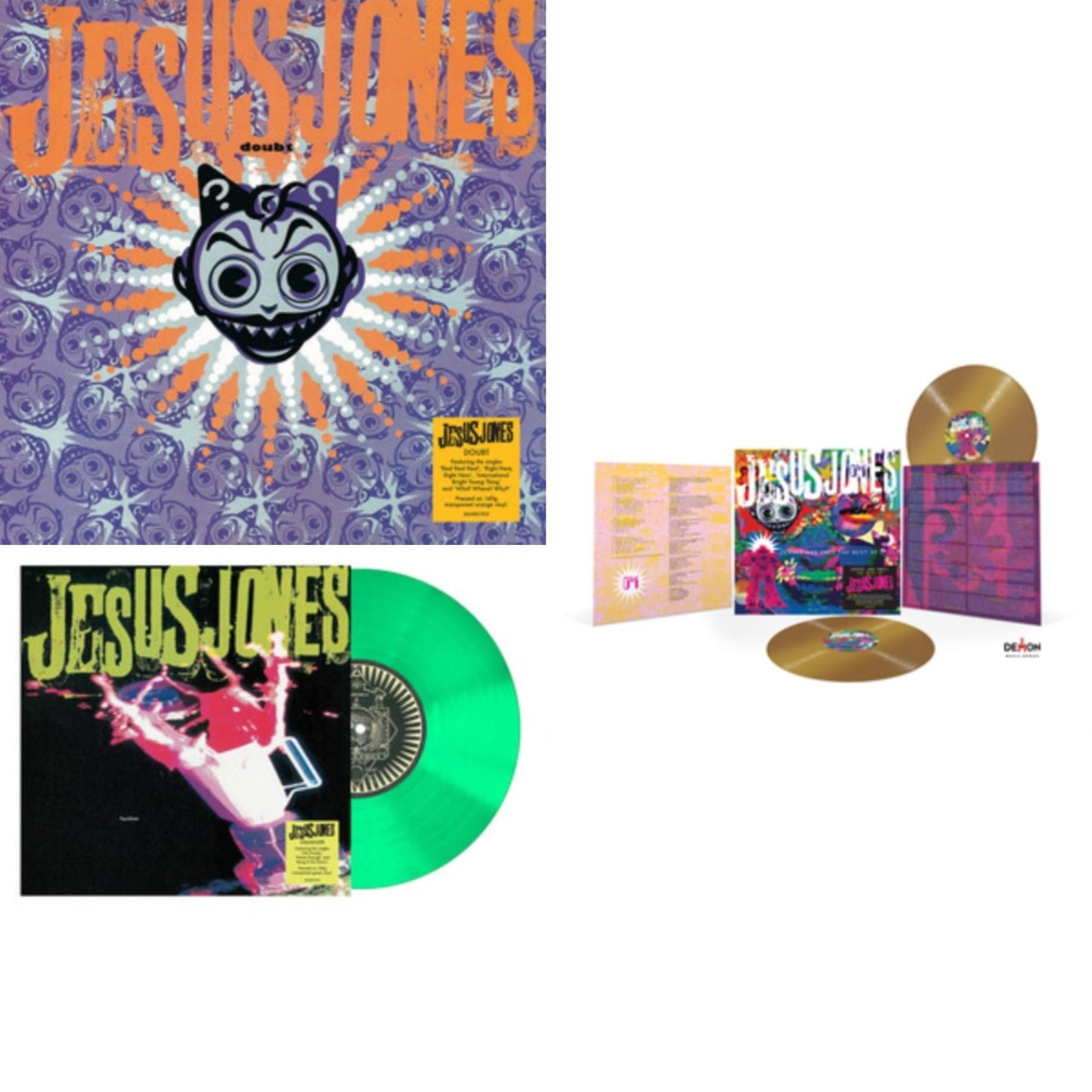 Jesus Jones - Doubt (Translucent Orange LP Vinyl/140G) & Liquidizer (Translucent Green LP Vinyl/140G) & Zeroes & Ones: Best Of (2LP/Gold Vinyl/140G)