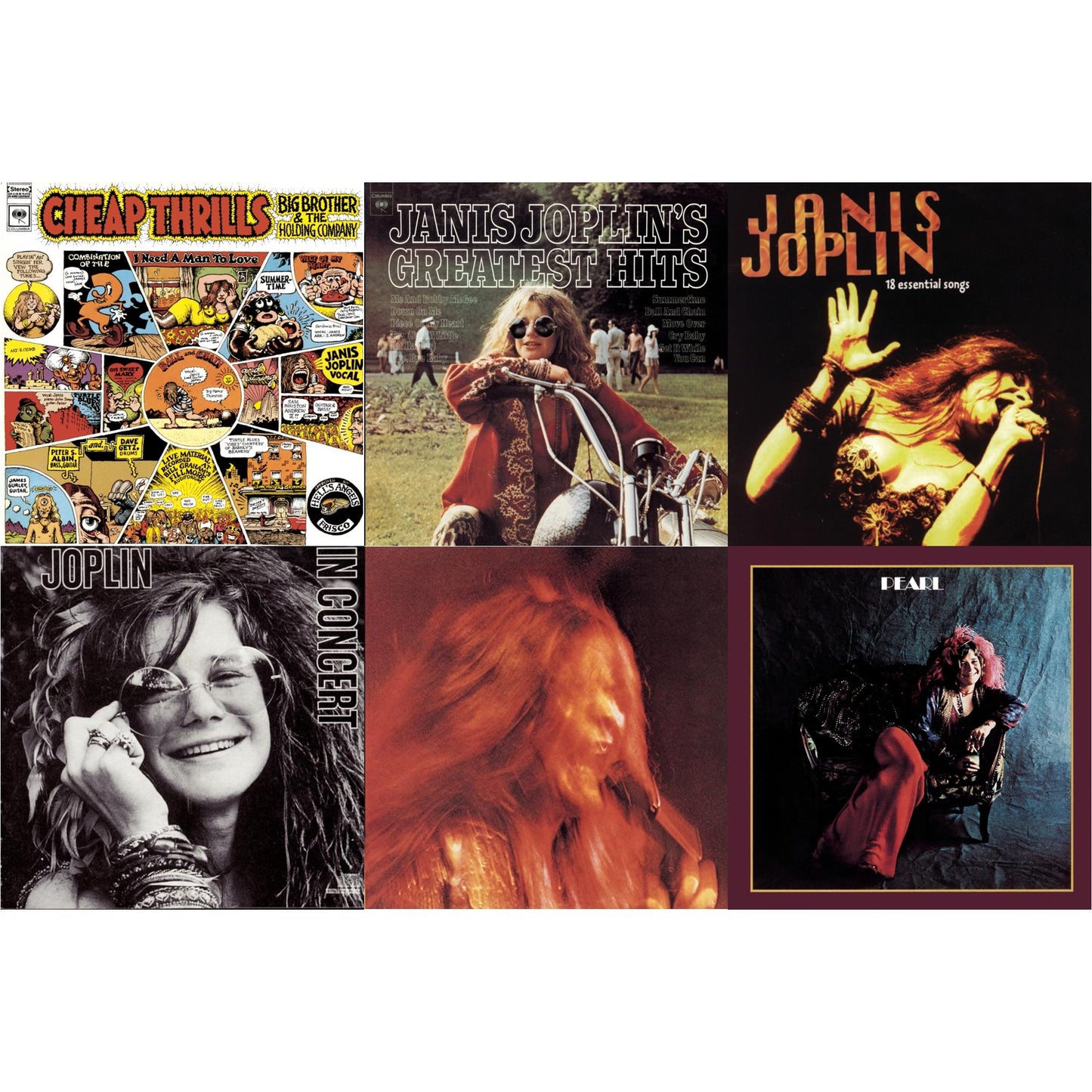Janis Joplin - Cheap Thrills & Greatest Hits & 18 Essential Songs & Joplin In Concert & I Got Dem Ol Kozmic Blues Again Mama & Pearl - CD Bundle