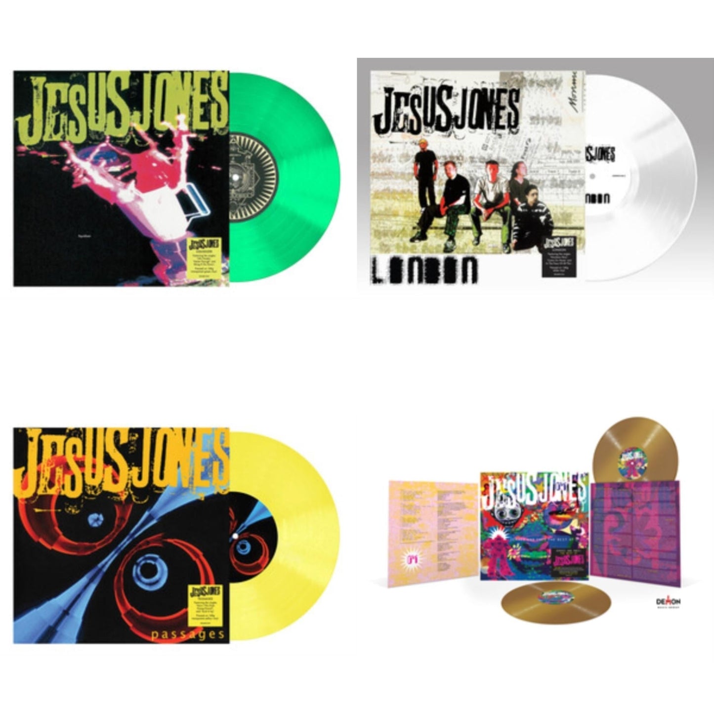 Jesus Jones - Liquidizer (Translucent Green LP Vinyl/140G) & London (White LP Vinyl/140G) & Passages (Translucent Yellow LP Vinyl/140G) & Zeroes & Ones: Best Of (2LP/Gold Vinyl/140G)