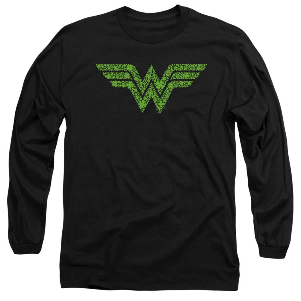 Wonder Woman St. Patrick'S Day Shamrock Logo Mens Long Sleeve Shirt Black