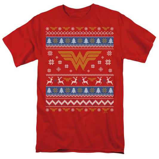 Wonder Woman Ugly Christmas Logo Mens T Shirt Red Officially Licensed