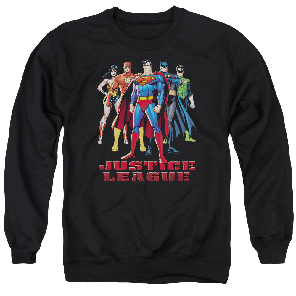 Justice League Of America In League Mens Crewneck Sweatshirt Black Officially Licensed