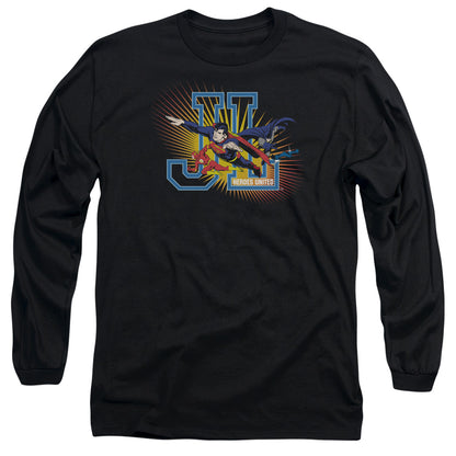 Jla Heroes United Mens Long Sleeve Shirt Black Officially Licensed