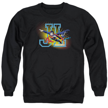 Justice League Of America Heroes United Mens Crewneck Sweatshirt Black Officially Licensed