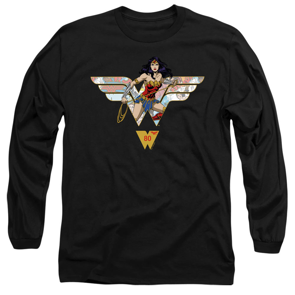 Wonder Woman Ww 80Th Collage Logo Mens Long Sleeve Shirt Black