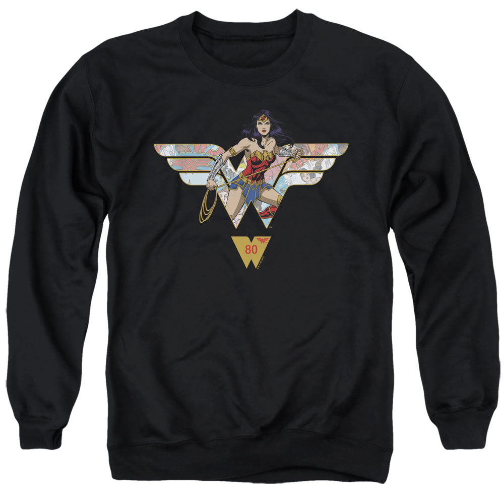 Wonder Woman Ww 80Th Collage Logo Mens Crewneck Sweatshirt Black