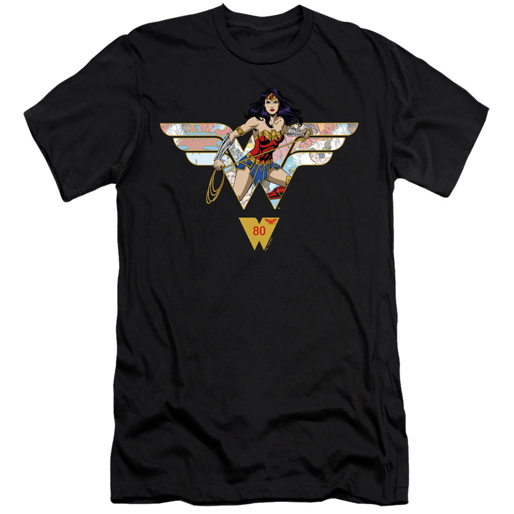 Wonder Woman Ww 80Th Collage Logo Hbo Premium Bella Canvas Slim Fit Mens T Shirt Black