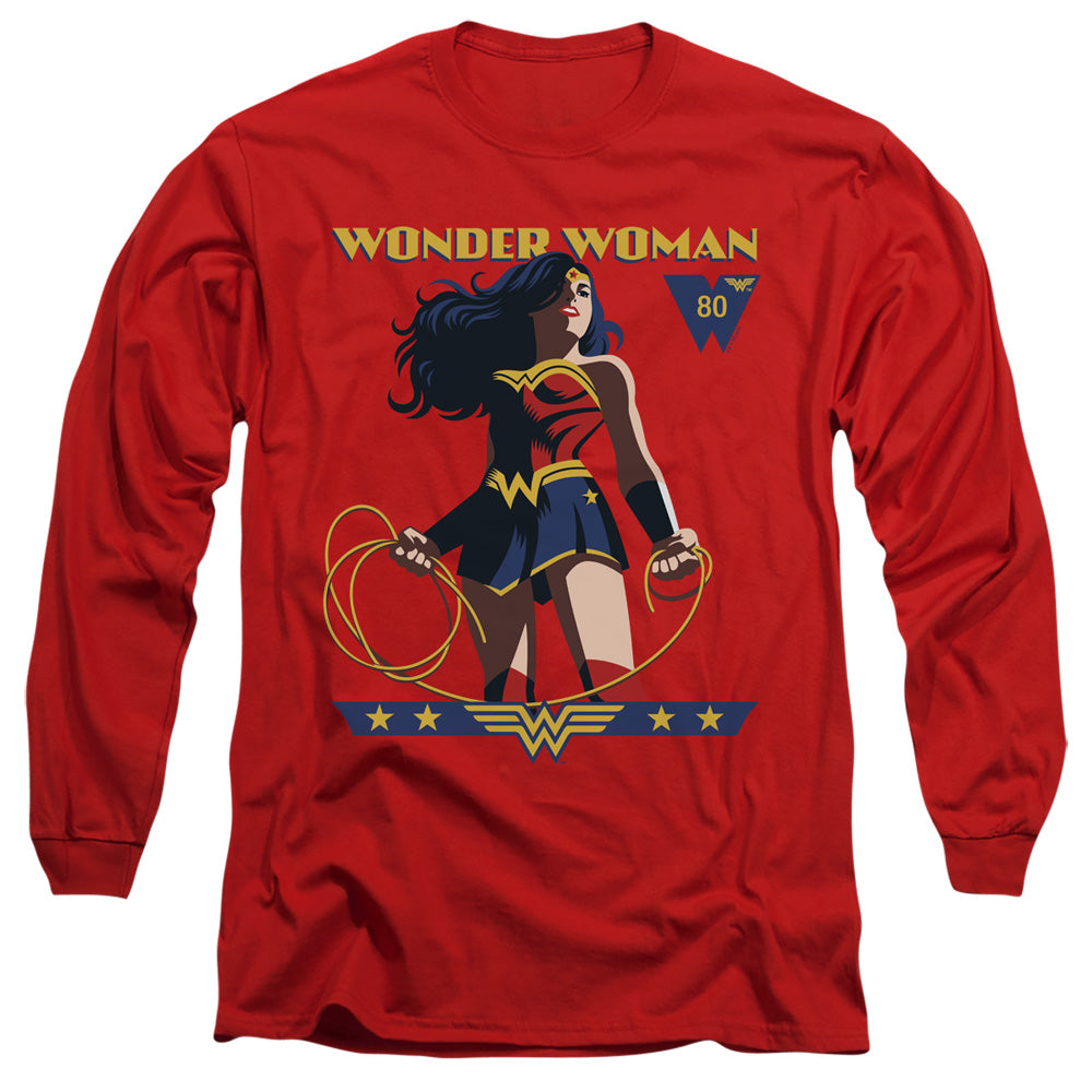 Wonder Woman Ww 80Th Stance Mens Long Sleeve Shirt Red