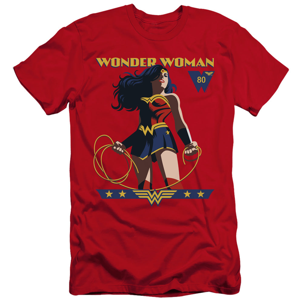 Wonder Woman Ww 80Th Stance Hbo Premium Bella Canvas Slim Fit Mens T Shirt Red