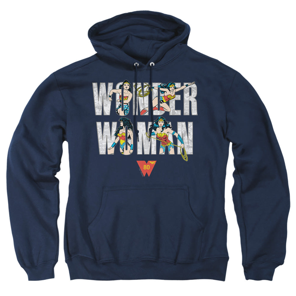 Wonder Woman Ww 80Th Illustrated Type Mens Hoodie Navy Officially Licensed