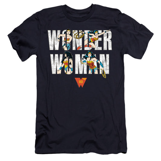 Wonder Woman Ww 80Th Illustrated Type Hbo Premium Bella Canvas Slim Fit Mens T Shirt Navy