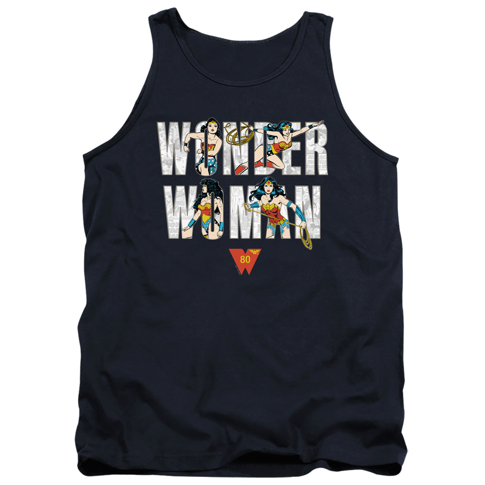 Wonder Woman Ww 80Th Illustrated Type Mens Tank Top Shirt Navy