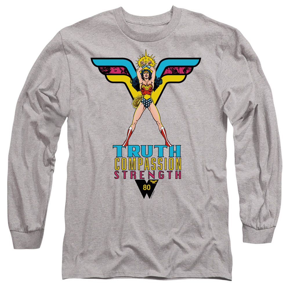 Wonder Woman Truth, Compassion, Strength Mens Long Sleeve Shirt Athletic Heather