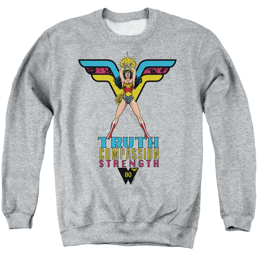 Wonder Woman Truth, Compassion, Strength Mens Crewneck Sweatshirt Athletic Heather