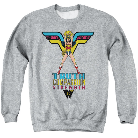 Wonder Woman Truth, Compassion, Strength Mens Crewneck Sweatshirt Athletic Heather