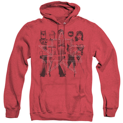 Justice League Of America Five Stars Mens Heather Hoodie Red Officially Licensed