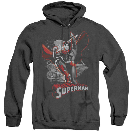 Justice League Of America Superman Red & Gray Heather Mens Hoodie Black Officially Licensed