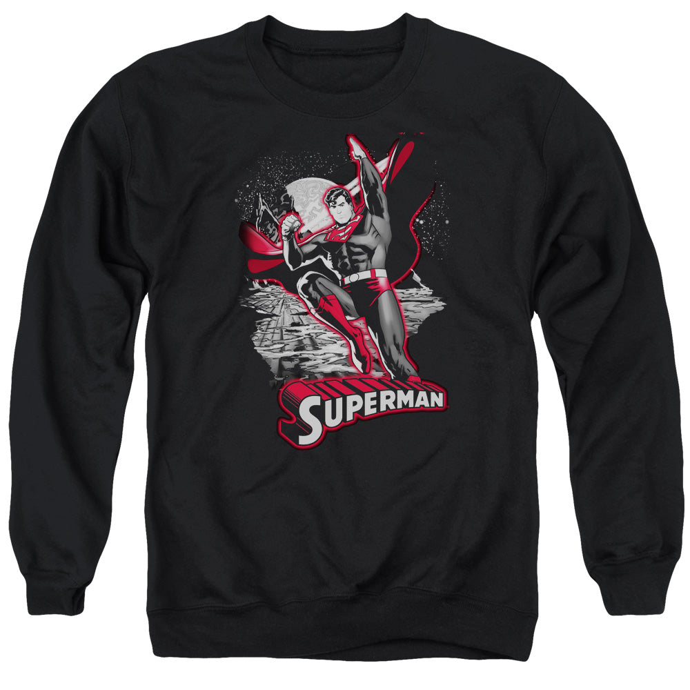 Jla Superman Red &Amp; Gray Mens Crewneck Sweatshirt Black