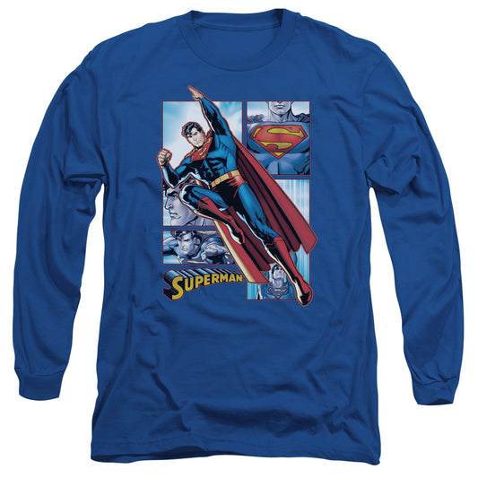 Jla Superman Panels Mens Long Sleeve Shirt Royal Blue