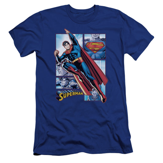 Jla Superman Panels Premium Bella Canvas Slim Fit Mens T Shirt Royal Blue