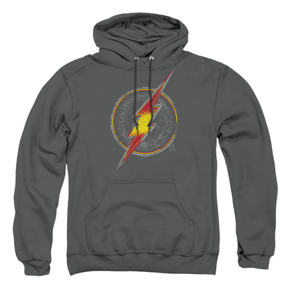 Justice League Flash Busted Logo Mens Hoodie Charcoal Officially Licensed