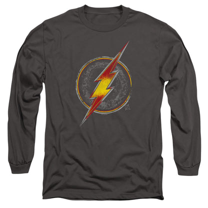 Justice League Flash Busted Logo Mens Long Sleeve Shirt Charcoal