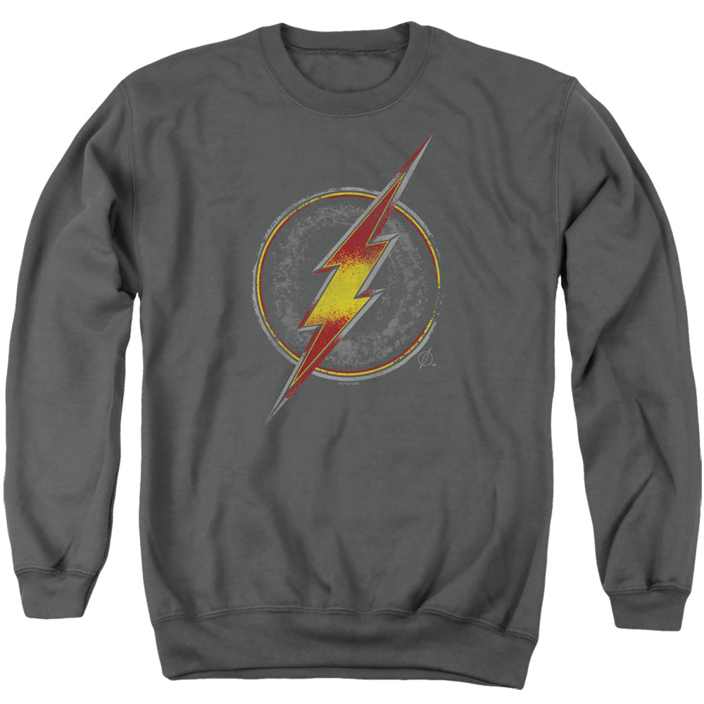 Justice League Flash Busted Logo Mens Crewneck Sweatshirt Charcoal