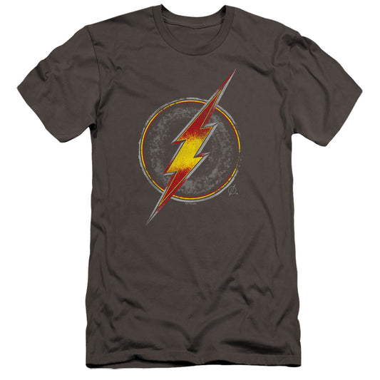 Justice League Flash Busted Logo Hbo Premium Bella Canvas Slim Fit Mens T Shirt Charcoal