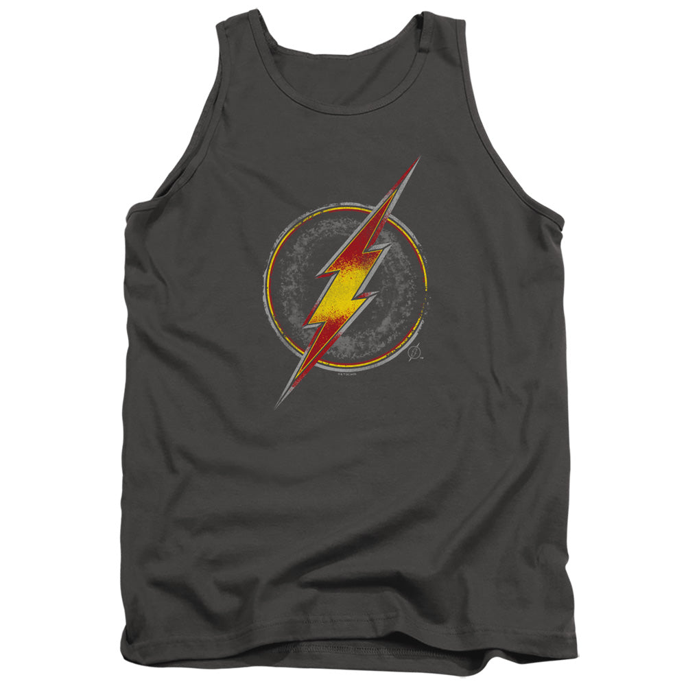 Justice League Flash Busted Logo Mens Tank Top Shirt Charcoal