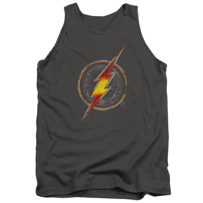 Justice League Flash Busted Logo Mens Tank Top Shirt Charcoal