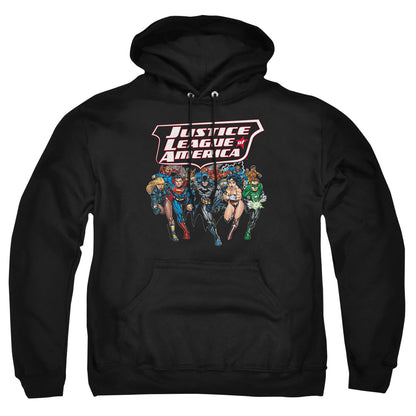 Justice League Of America Charging Justice Mens Hoodie Black Officially Licensed