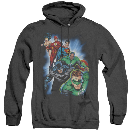 Justice League Of America Heroes Unite Heather Mens Hoodie Black Officially Licensed