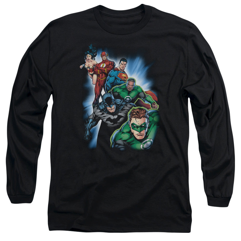 Jla Heroes Unite Mens Long Sleeve Shirt Black Officially Licensed
