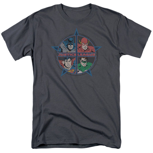 Justice League Of America Four Heroes Mens T Shirt Charcoal