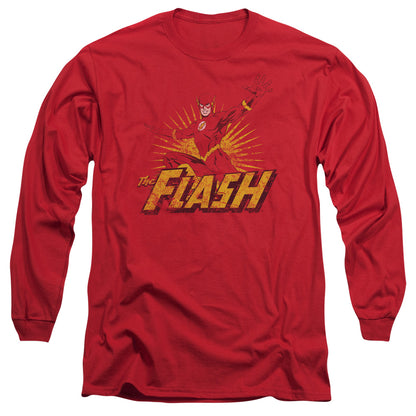 Jla Flash Rough Distress Mens Long Sleeve Shirt Red