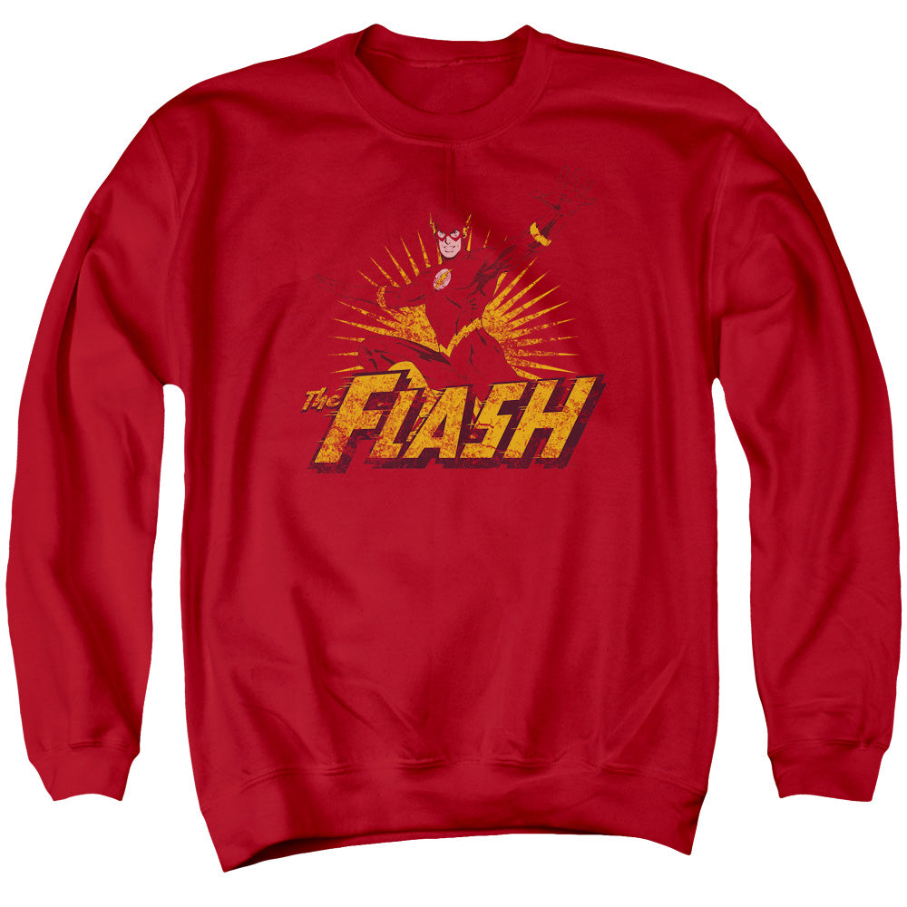 Jla Flash Rough Distress Mens Crewneck Sweatshirt Red