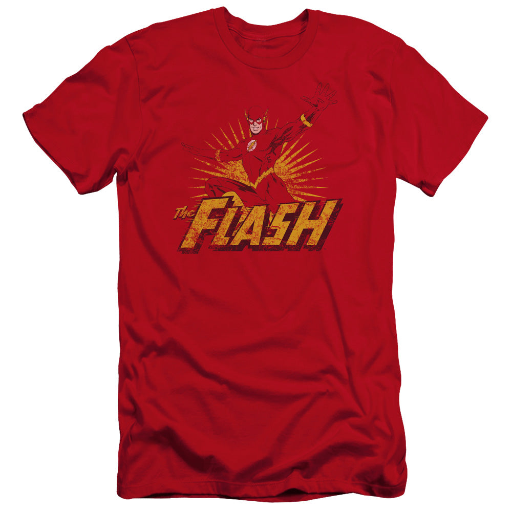 Jla Flash Rough Distress Premium Bella Canvas Slim Fit Mens T Shirt Red