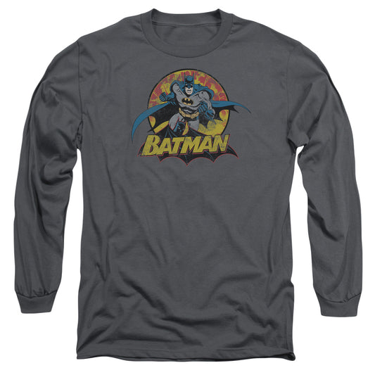 Jla Batman Rough Distress Mens Long Sleeve Shirt Charcoal Officially Licensed