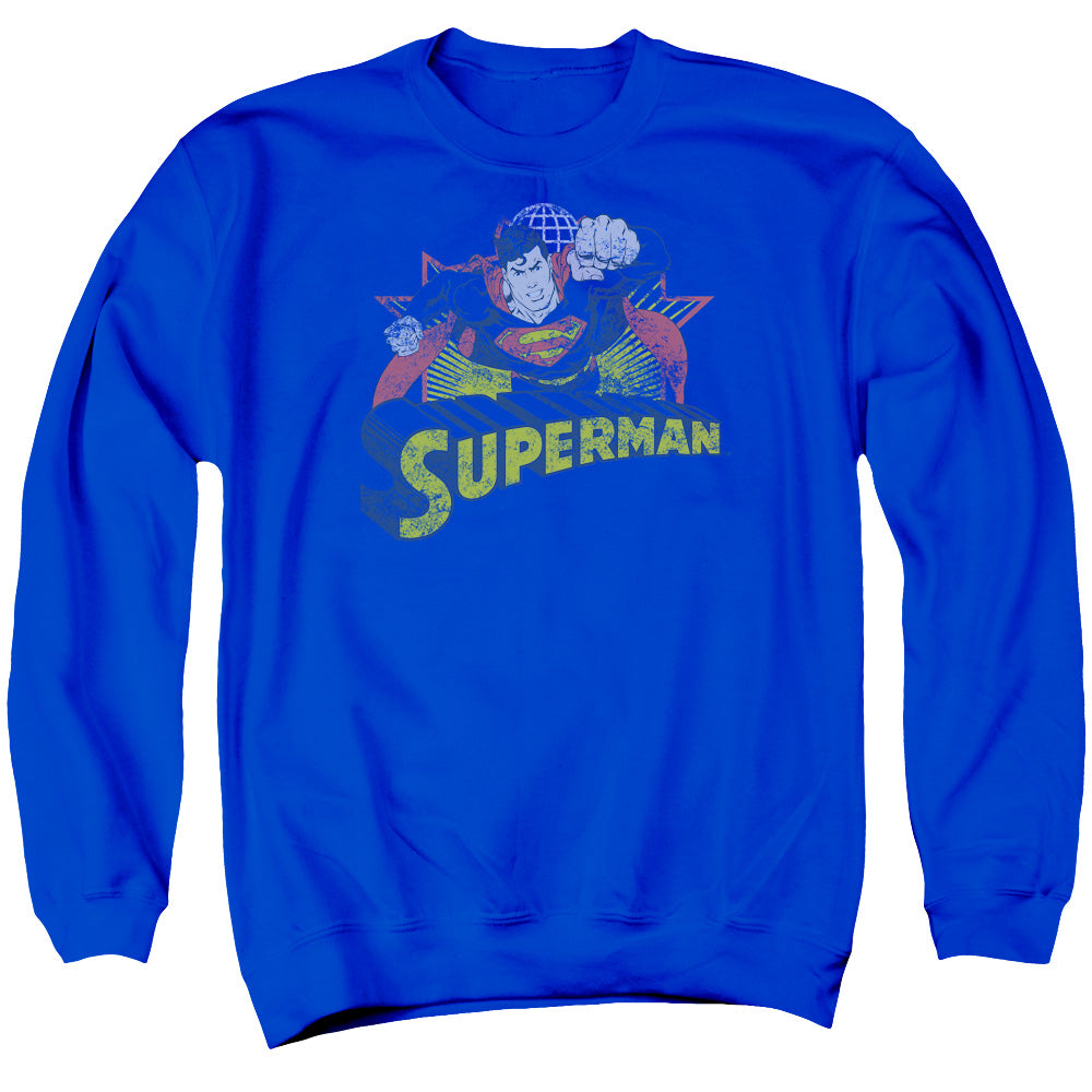 Jla Superman Rough Distress Mens Crewneck Sweatshirt Royal Blue