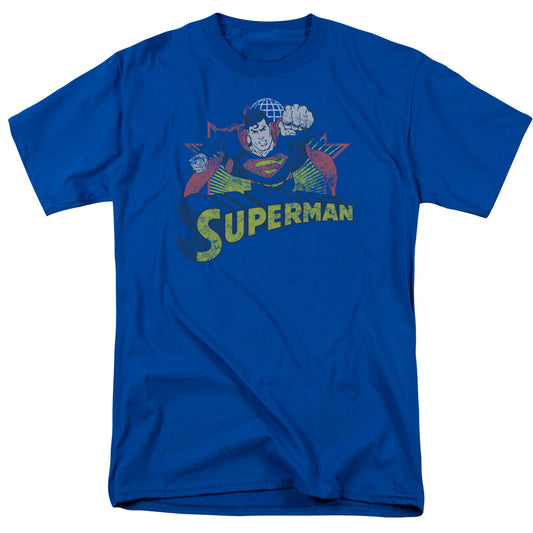 Justice League Of America Superman Rough Distress Mens T Shirt Royal
