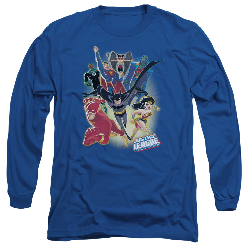 Justice League Of America Unlimited Mens Long Sleeve Shirt Royal Blue Officially Licensed