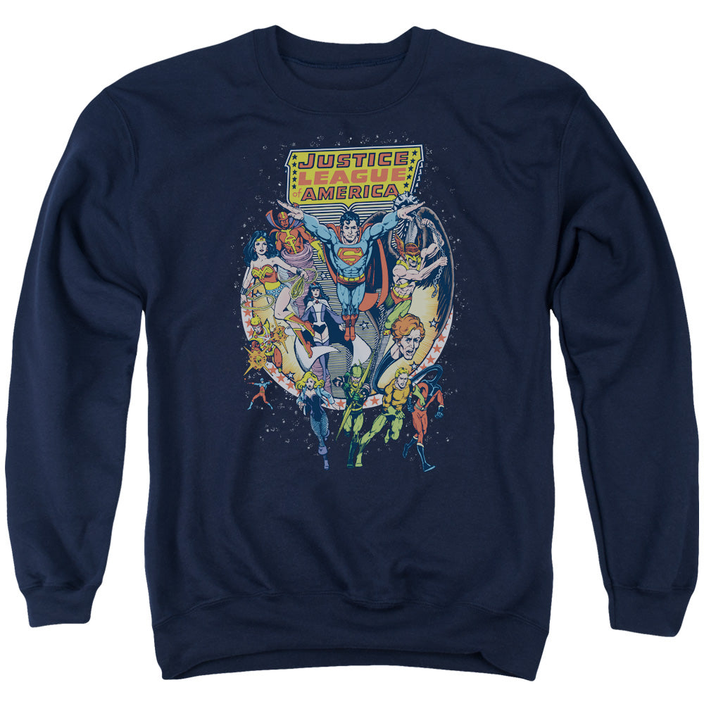 Justice League Of America Star Group Mens Crewneck Sweatshirt Navy Officially Licensed