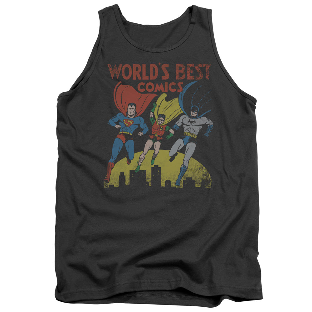 Justice League Worlds Best Mens Tank Top Shirt Charcoal