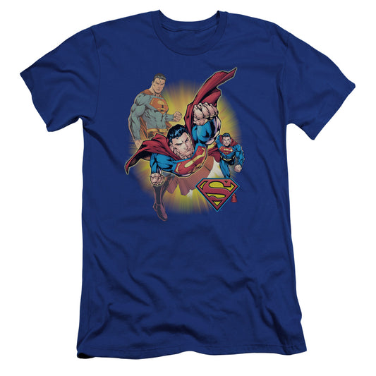 Jla Superman Collage Premium Bella Canvas Slim Fit Mens T Shirt Royal Blue