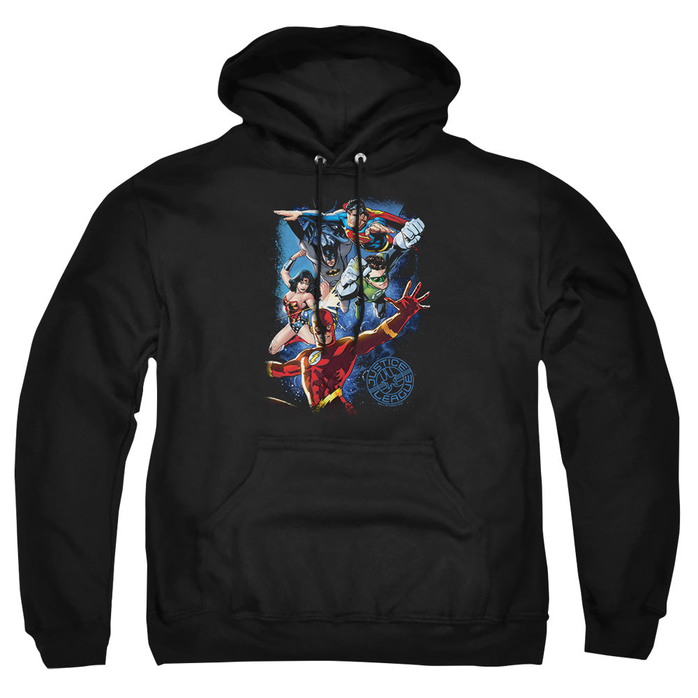 Justice League Of America Galactic Attack Color Mens Hoodie Black Officially Licensed