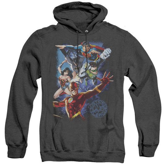 Justice League Of America Galactic Attack Color Heather Mens Hoodie Black Officially Licensed